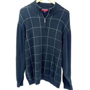 Austin Reed Sweater Mens XXL Black Gray Windowpane Pullover 1/4 Zip Long Sleeve